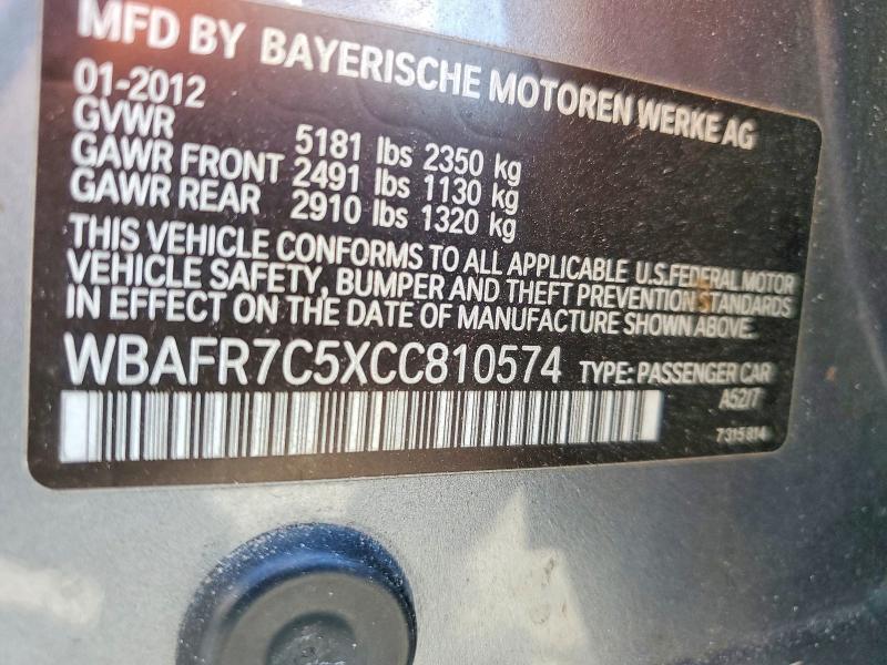 51099576 :رقم المزاد ، WBAFR7C5XCC810574 vin ، 2012 Bmw 535 مزاد بيع