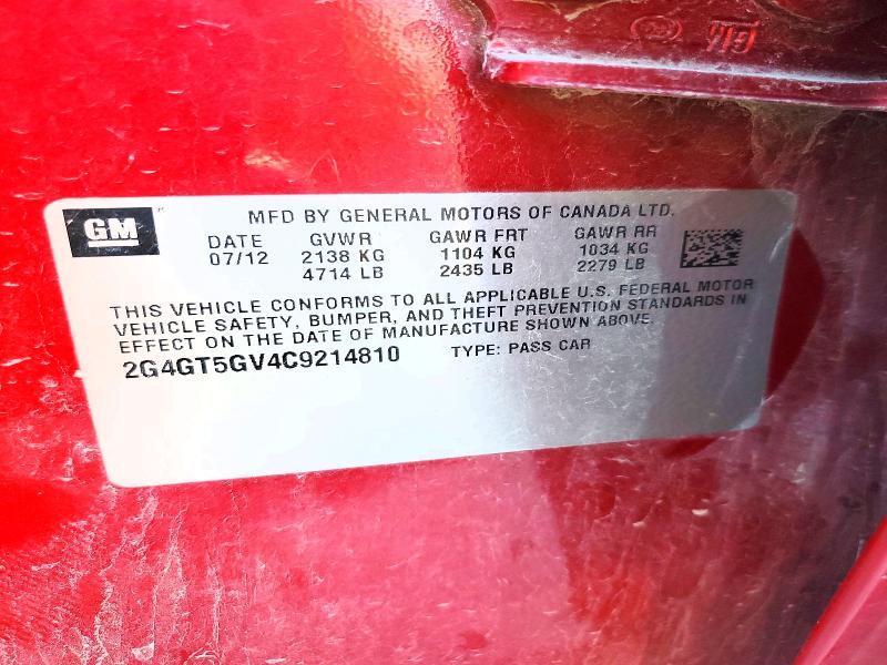 2012 Buick Regal მანქანა იყიდება აუქციონზე, vin: 2G4GT5GV4C9214810, აუქციონის ნომერი: 51487046