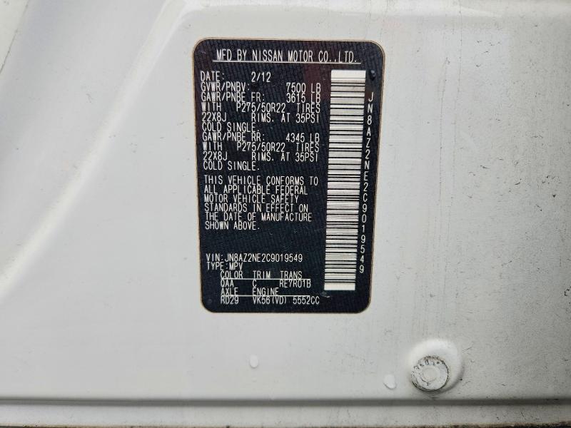 2012 Infiniti Qx56 მანქანა იყიდება აუქციონზე, vin: JN8AZ2NE2C9019549, აუქციონის ნომერი: 50701096