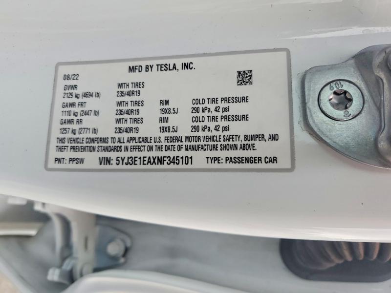 Aukcja sprzedaży 2022 Tesla Model 3, vin: 5YJ3E1EAXNF345101, numer aukcji: 48435616