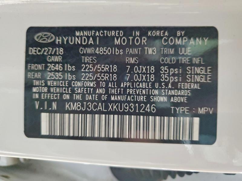 2019 Hyundai Tucson მანქანა იყიდება აუქციონზე, vin: KM8J3CALXKU931246, აუქციონის ნომერი: 51702686