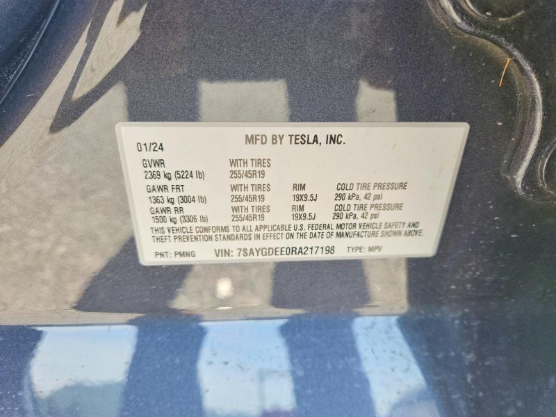 49315776 :رقم المزاد ، 7SAYGDEE0RA217198 vin ، 2024 Tesla Model Y مزاد بيع