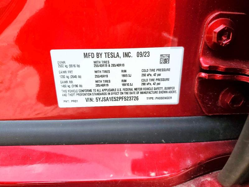 48347356 :رقم المزاد ، 5YJSA1E52PF523726 vin ، 2023 Tesla Model S مزاد بيع