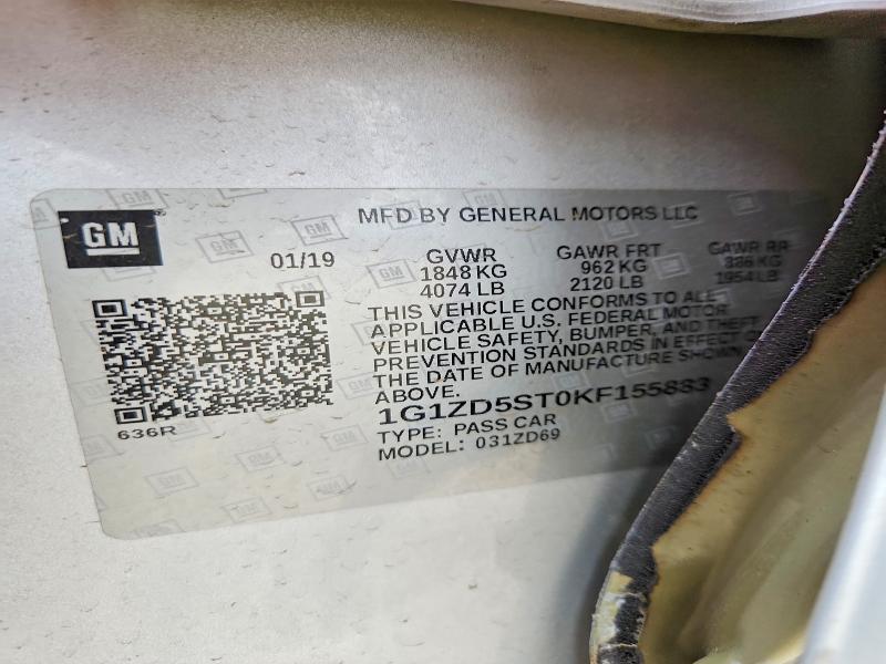 Aukcja sprzedaży 2019 Chevrolet Malibu, vin: 1G1ZD5ST0KF155883, numer aukcji: 48407816