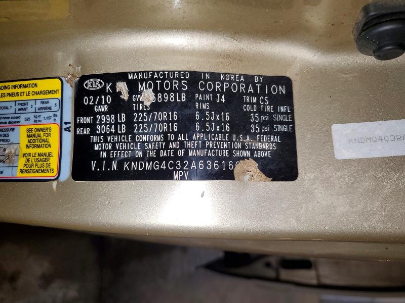 51008106 :رقم المزاد ، KNDMG4C32A6361609 vin ، 2010 Kia Sedona مزاد بيع
