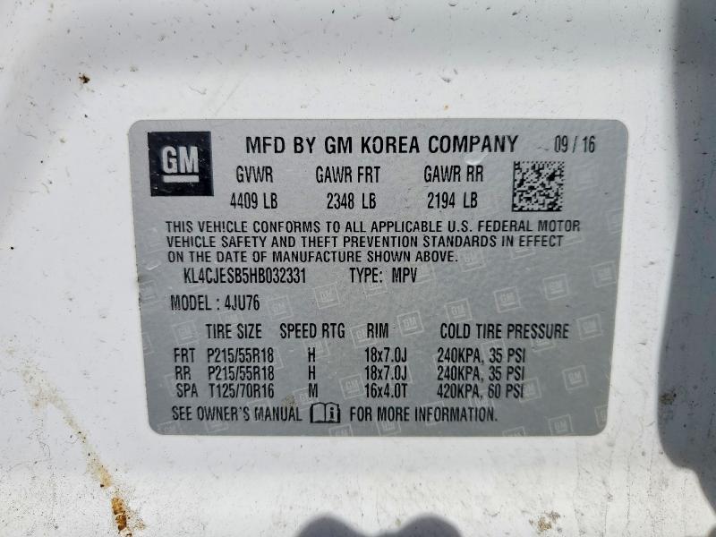 Aukcja sprzedaży 2017 Buick Encore, vin: KL4CJESB5HB032331, numer aukcji: 50163116
