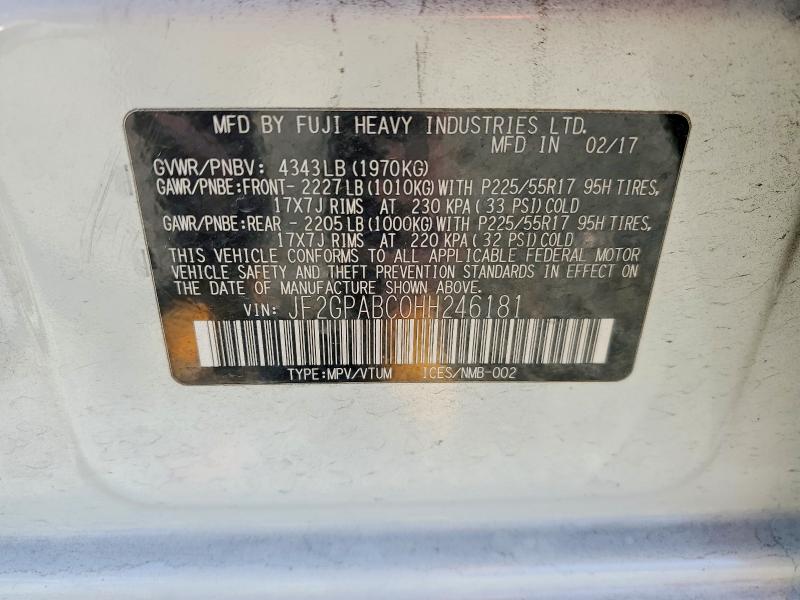 2017 Subaru Crosstrek მანქანა იყიდება აუქციონზე, vin: JF2GPABC0HH246181, აუქციონის ნომერი: 51517776
