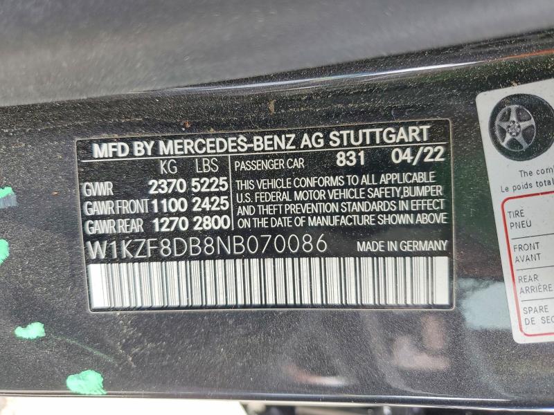 48652336 :رقم المزاد ، W1KZF8DB8NB070086 vin ، 2022 Mercedes-benz E مزاد بيع