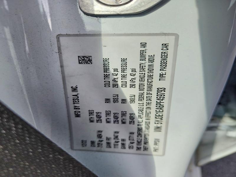 2023 Tesla Model 3 მანქანა იყიდება აუქციონზე, vin: 5YJ3E1EA6PF459793, აუქციონის ნომერი: 50002896