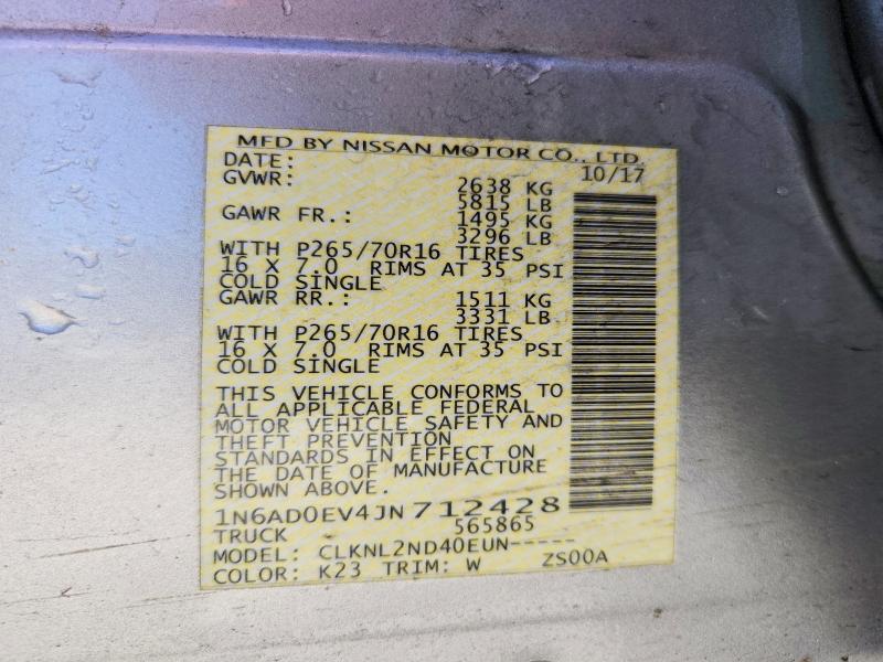 2018 Nissan Frontier მანქანა იყიდება აუქციონზე, vin: 1N6AD0EV4JN712428, აუქციონის ნომერი: 50839626