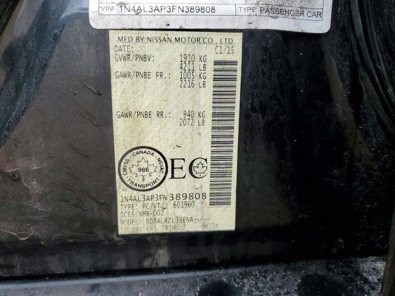 2015 Nissan Altima მანქანა იყიდება აუქციონზე, vin: 1N4AL3AP3FN389808, აუქციონის ნომერი: 46739436