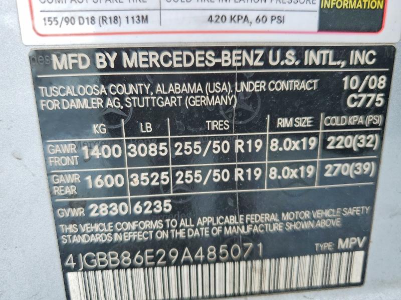 49064406 :رقم المزاد ، 4JGBB86E29A485071 vin ، 2009 Mercedes-benz Ml مزاد بيع