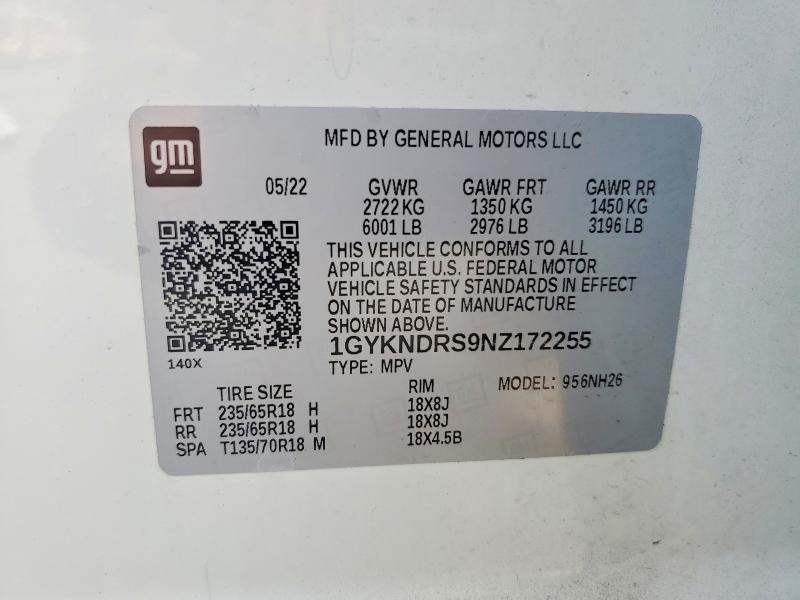 2022 Cadillac Xt5 მანქანა იყიდება აუქციონზე, vin: 1GYKNDRS9NZ172255, აუქციონის ნომერი: 50960986