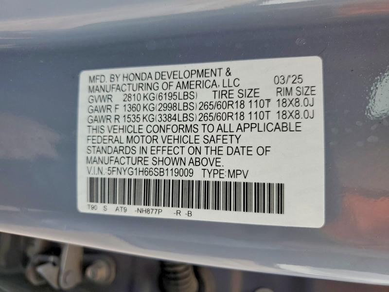 Aukcja sprzedaży 2025 Honda Pilot, vin: 5FNYG1H66SB119009, numer aukcji: 49602666