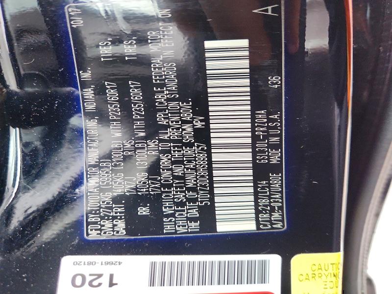 49164496 :رقم المزاد ، 5TDYZ3DC8HS898757 vin ، 2017 Toyota Sienna مزاد بيع