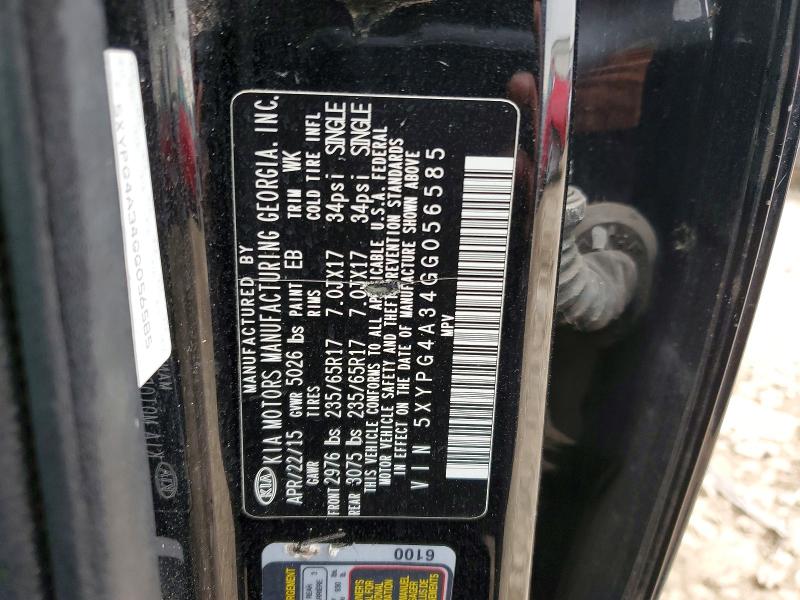 Aukcja sprzedaży 2016 Kia Sorento, vin: 5XYPG4A34GG056585, numer aukcji: 52070866