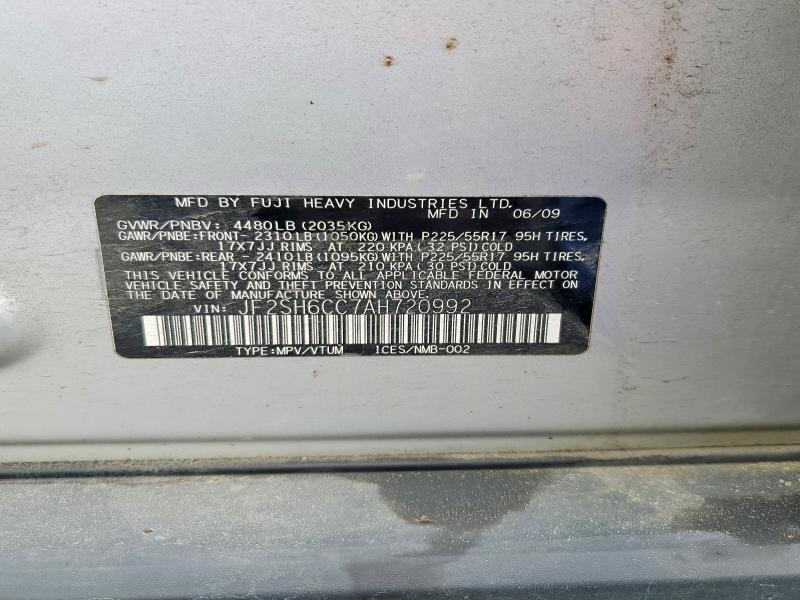 2010 Subaru Forester მანქანა იყიდება აუქციონზე, vin: JF2SH6CC7AH720992, აუქციონის ნომერი: 51044506