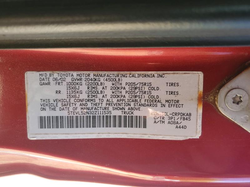 2002 Toyota Tacoma მანქანა იყიდება აუქციონზე, vin: 5TEVL52N32Z111535, აუქციონის ნომერი: 48905276