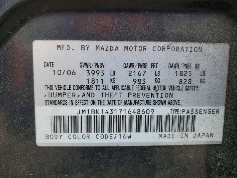 48593386 :رقم المزاد ، JM1BK143171648609 vin ، 2007 Mazda 3 مزاد بيع
