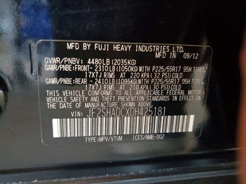 Aukcja sprzedaży 2013 Subaru Forester, vin: JF2SHADCXDH425181, numer aukcji: 51321166
