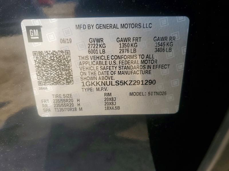 Продаж на аукціоні авто 2019 Gmc Acadia, vin: 1GKKNULS5KZ291290, номер лоту: 51012956