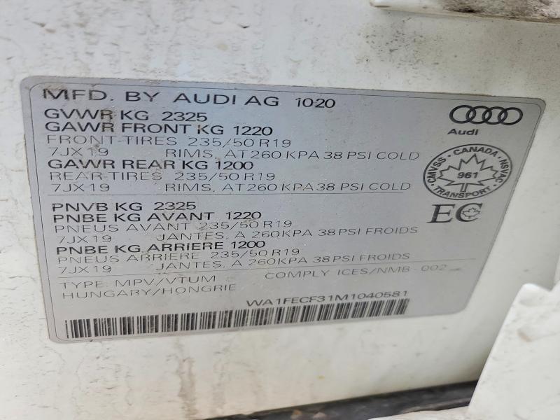 48258266 :رقم المزاد ، WA1FECF31M1040581 vin ، 2021 Audi Q3 مزاد بيع