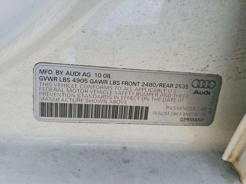 Aukcja sprzedaży 2009 Audi A4, vin: WAUSF78KX9N036779, numer aukcji: 50750206
