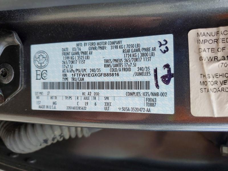 Aukcja sprzedaży 2016 Ford F150, vin: 1FTFW1EGXGFB85816, numer aukcji: 50693736