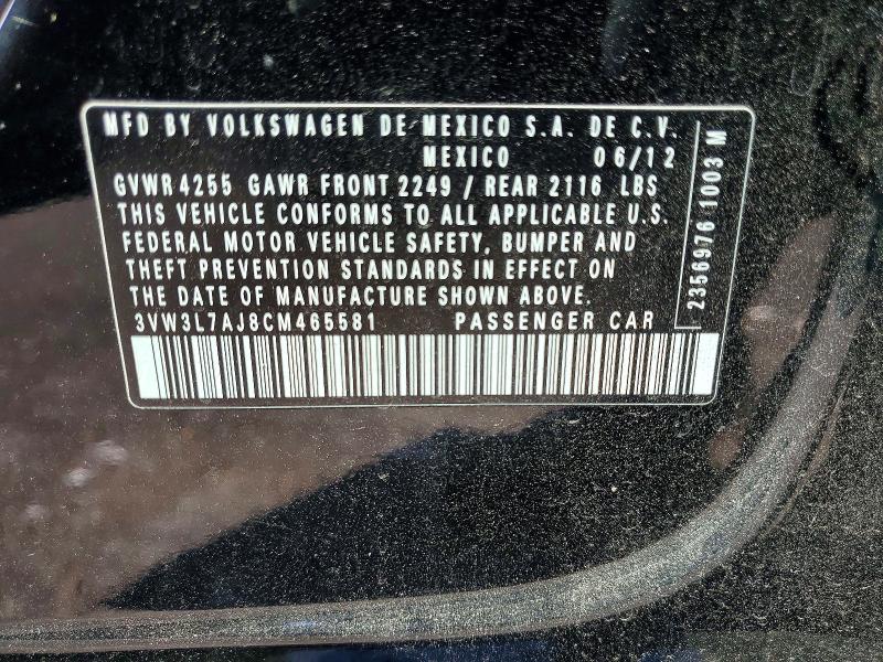 49283066 :رقم المزاد ، 3VW3L7AJ8CM465581 vin ، 2012 Volkswagen Jetta مزاد بيع