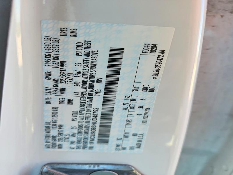 50736816 :رقم المزاد ، 1FMCU9G93HUD45792 vin ، 2017 Ford Escape مزاد بيع