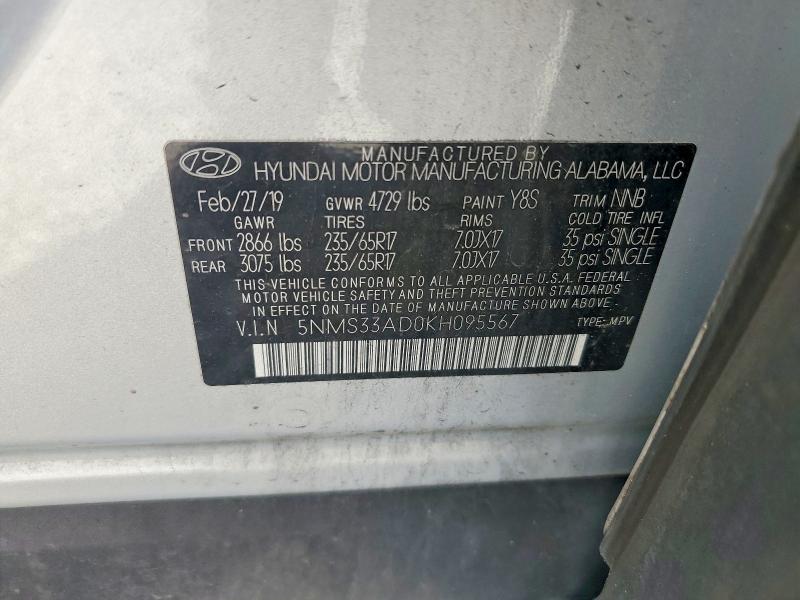 Aukcja sprzedaży 2019 Hyundai Santa Fe, vin: 5NMS33AD0KH095567, numer aukcji: 48426836