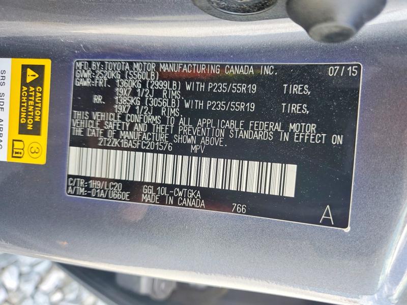 2015 Lexus Rx მანქანა იყიდება აუქციონზე, vin: 2T2ZK1BA5FC201576, აუქციონის ნომერი: 50070136