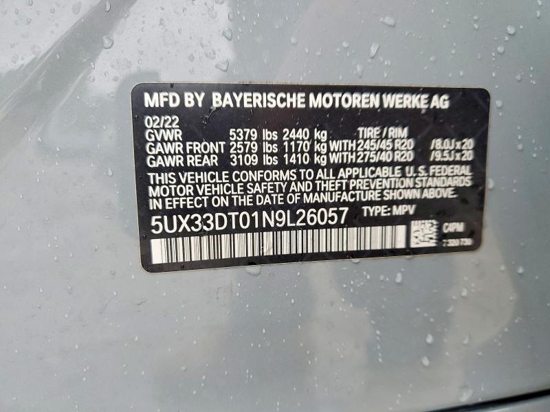 Aukcja sprzedaży 2022 Bmw X4, vin: 5UX33DT01N9L26057, numer aukcji: 48644226