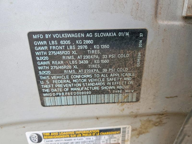 50149956 :رقم المزاد ، WVGDP9BP5ED009090 vin ، 2014 Volkswagen Touareg مزاد بيع