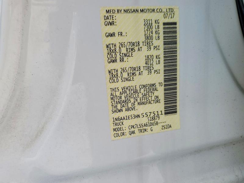 Aukcja sprzedaży 2017 Nissan Titan, vin: 1N6AA1E53HN557511, numer aukcji: 49628446