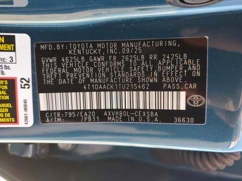 75418795 :رقم المزاد ، 4T1DAACK1TU215462 vin ، 2026 Toyota Camry مزاد بيع