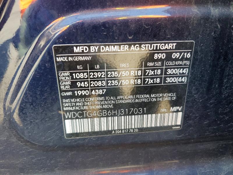 51168346 :رقم المزاد ، WDCTG4GB6HJ317031 vin ، 2017 Mercedes-benz Gla مزاد بيع