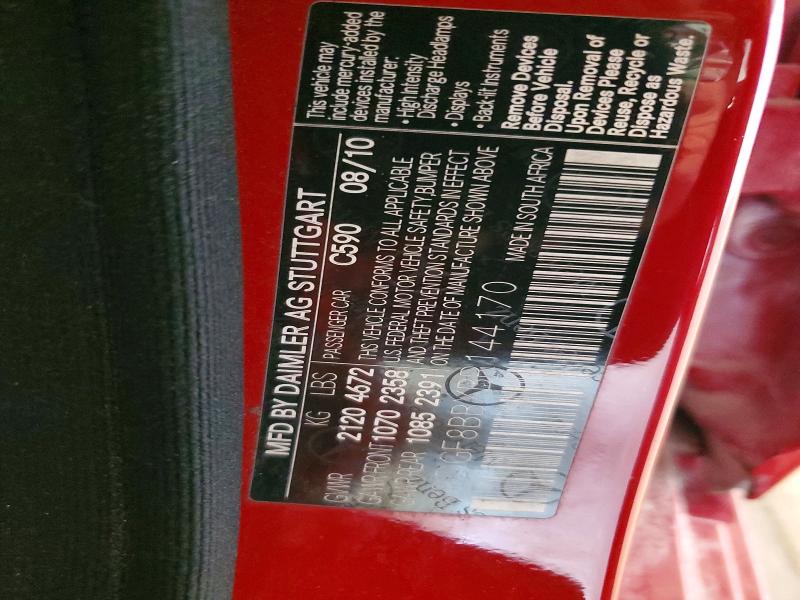 50528346 :رقم المزاد ، WDDGF8BBXBR144170 vin ، 2011 Mercedes-benz C مزاد بيع
