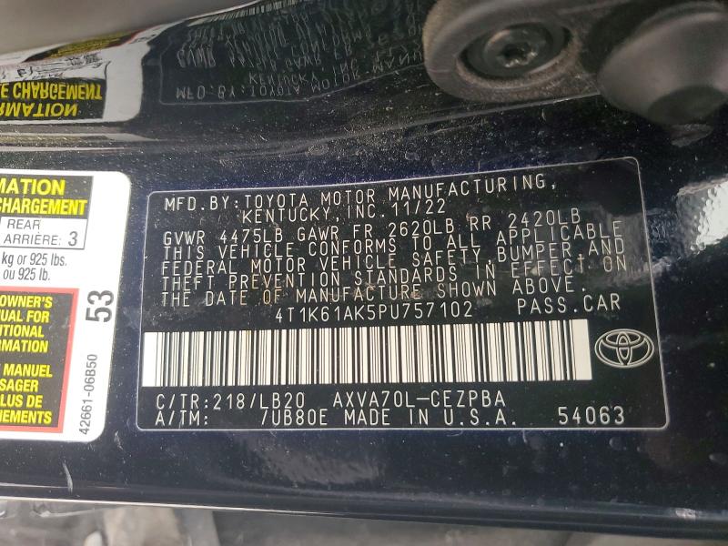 Продажа на аукционе авто 2023 Toyota Camry, vin: 4T1K61AK5PU757102, номер лота: 51448326