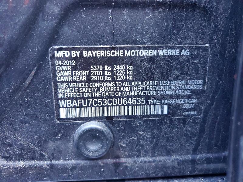 48000256 :رقم المزاد ، WBAFU7C53CDU64635 vin ، 2012 Bmw 535 مزاد بيع