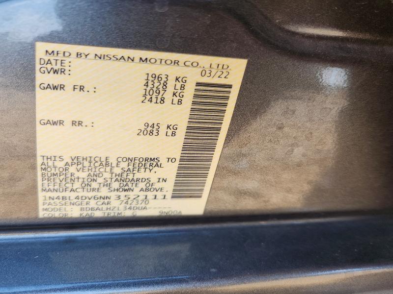 51136006 :رقم المزاد ، 1N4BL4DV6NN352111 vin ، 2022 Nissan Altima مزاد بيع