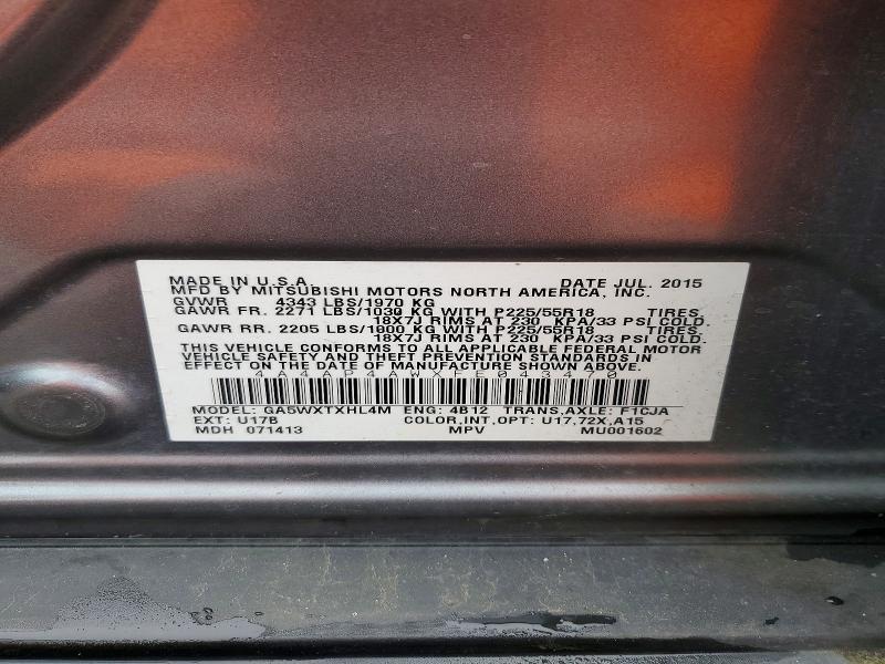2015 Mitsubishi Outlander Sport მანქანა იყიდება აუქციონზე, vin: 4A4AP4AWXFE043470, აუქციონის ნომერი: 51007616