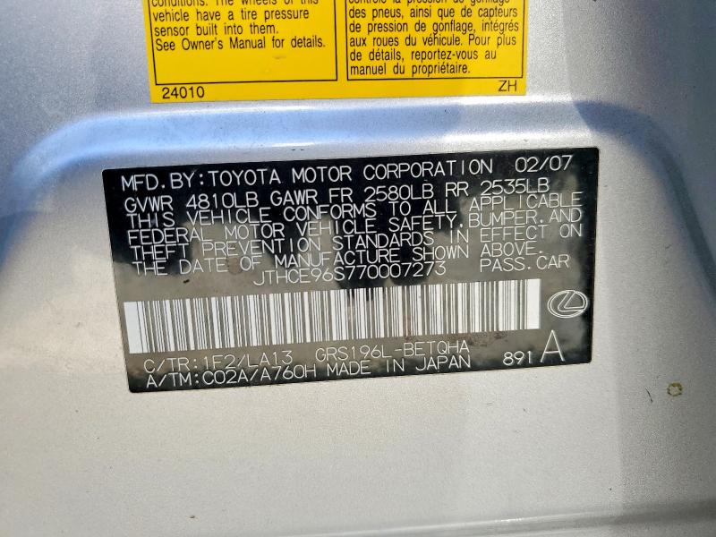 Aukcja sprzedaży 2007 Lexus Gs, vin: JTHCE96S770007273, numer aukcji: 49897266