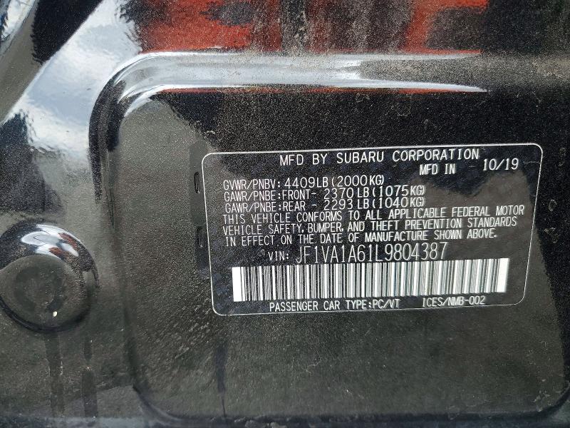 2020 Subaru Wrx მანქანა იყიდება აუქციონზე, vin: JF1VA1A61L9804387, აუქციონის ნომერი: 50761816