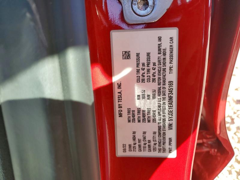 Aukcja sprzedaży 2022 Tesla Model 3, vin: 5YJ3E1EA0NF345169, numer aukcji: 48814076