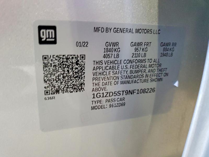 Aukcja sprzedaży 2022 Chevrolet Malibu, vin: 1G1ZD5ST9NF108226, numer aukcji: 48903816