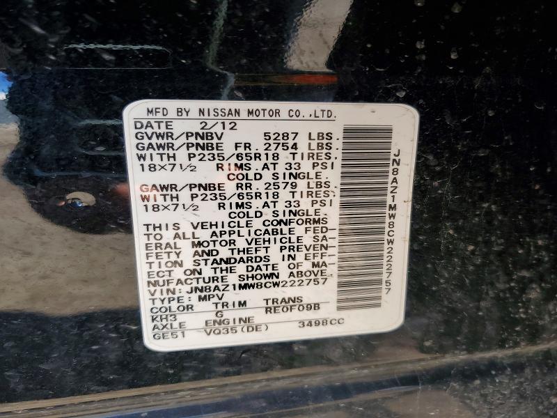Aukcja sprzedaży 2012 Nissan Murano, vin: JN8AZ1MW8CW222757, numer aukcji: 51099916