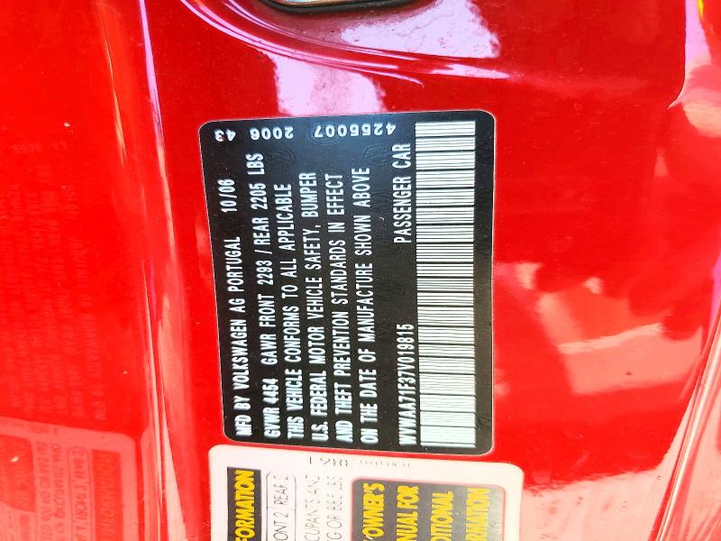 49922856 :رقم المزاد ، WVWAA71F37V019815 vin ، 2007 Volkswagen Eos مزاد بيع