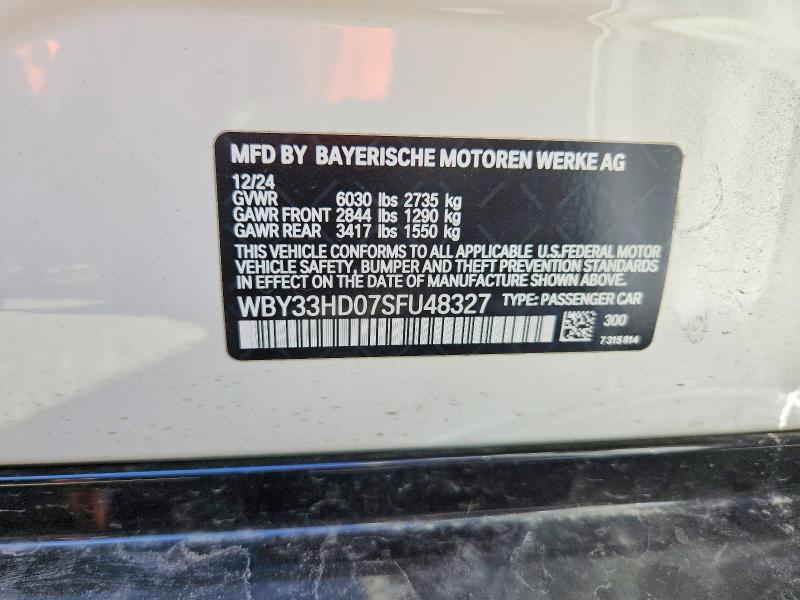Продаж на аукціоні авто 2025 Bmw I4, vin: WBY33HD07SFU48327, номер лоту: 48816746