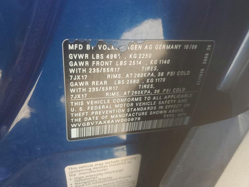 Продаж на аукціоні авто 2010 Volkswagen Tiguan, vin: WVGBV7AX6AW000979, номер лоту: 50558836